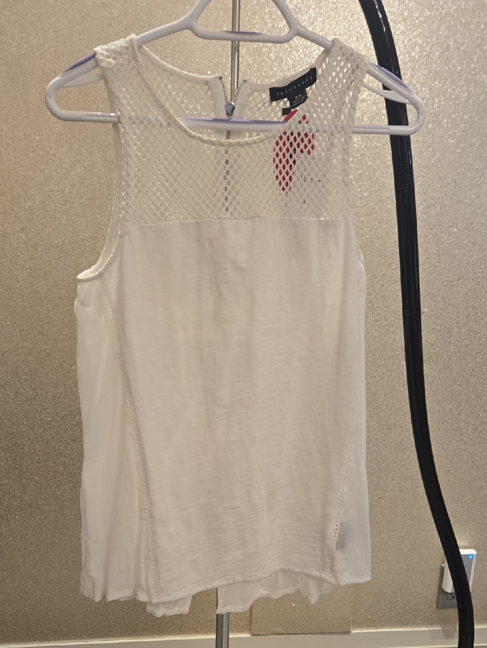 Sanctuary White Sleeveless Mesh Yoke Women's Top